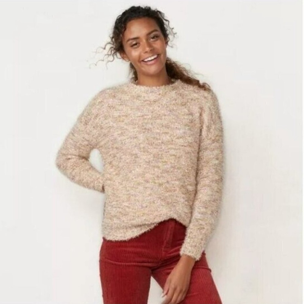 LC Lauren Conrad Pink and Gold Textured Confetti Sparkle Sweater